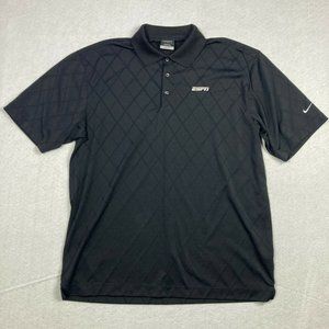 Nike Golf Mens ESPN Black Geometric Dry Fit Collared Polo Shirt Size Large